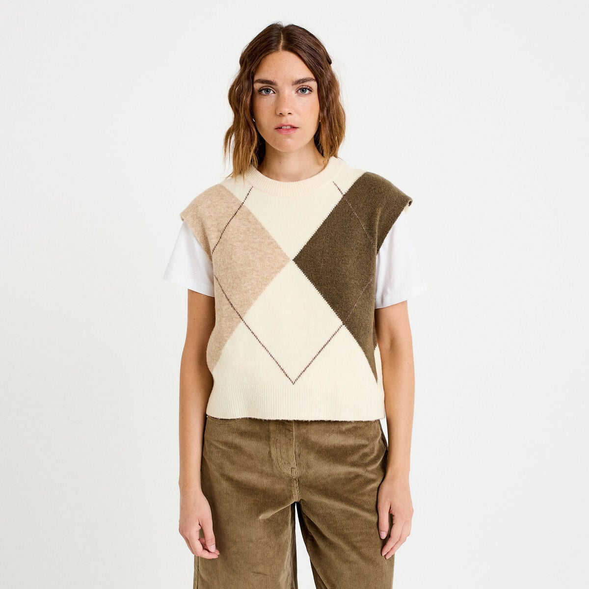 Pull sans manches ecru femme