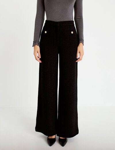 Pantalon bootcut en tweed noir femme
