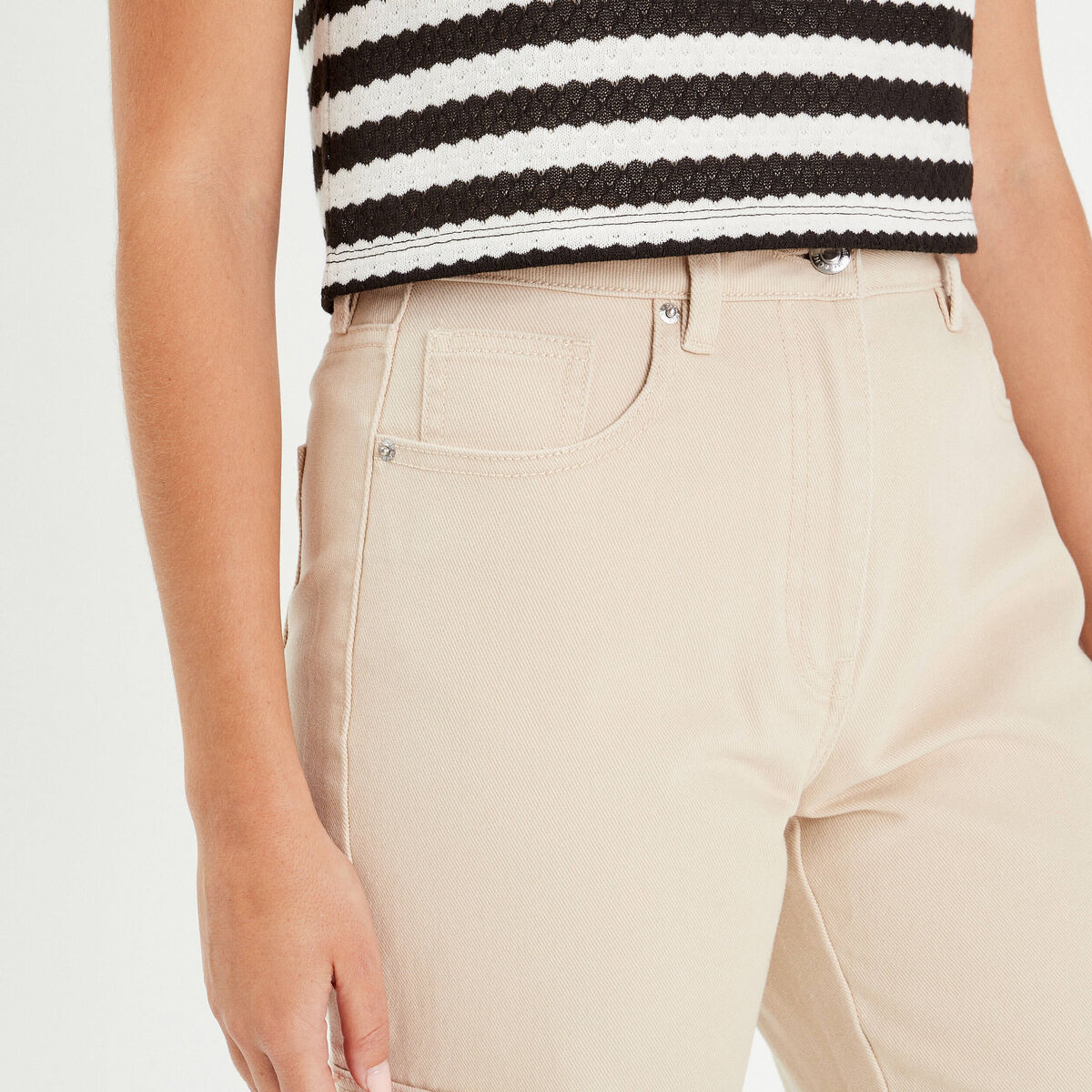 Pantalon large poches cargo ecru femme