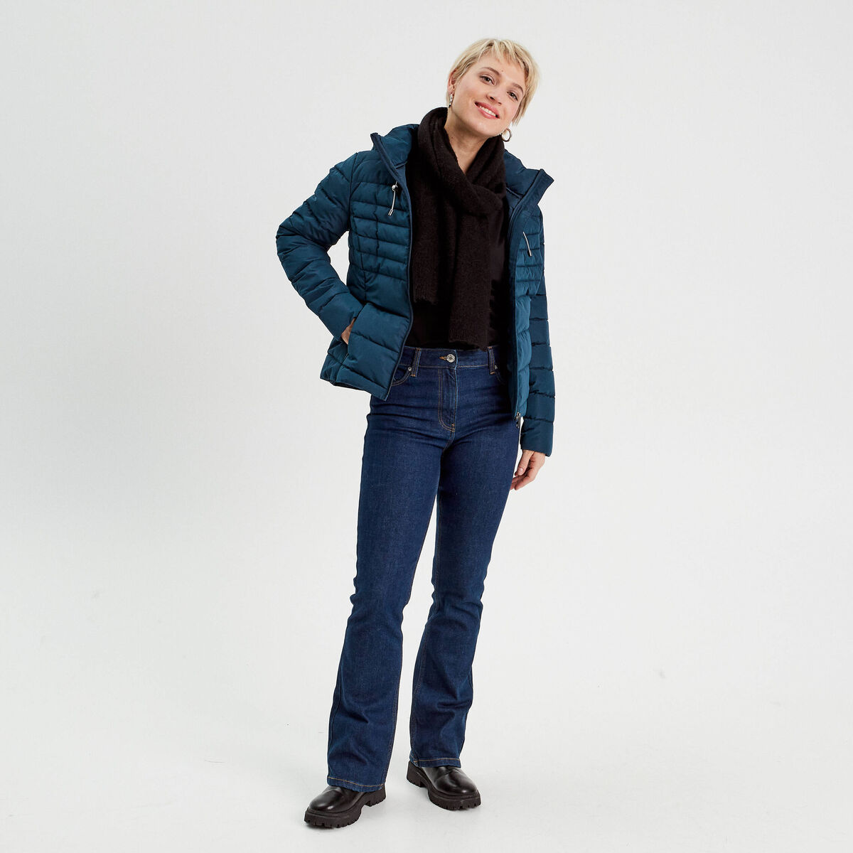 Doudoune ajustée à capuche bleu marine femme