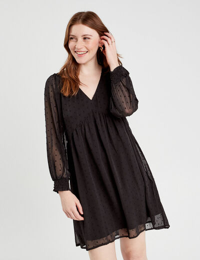 Robe évasée plumetis noir femme