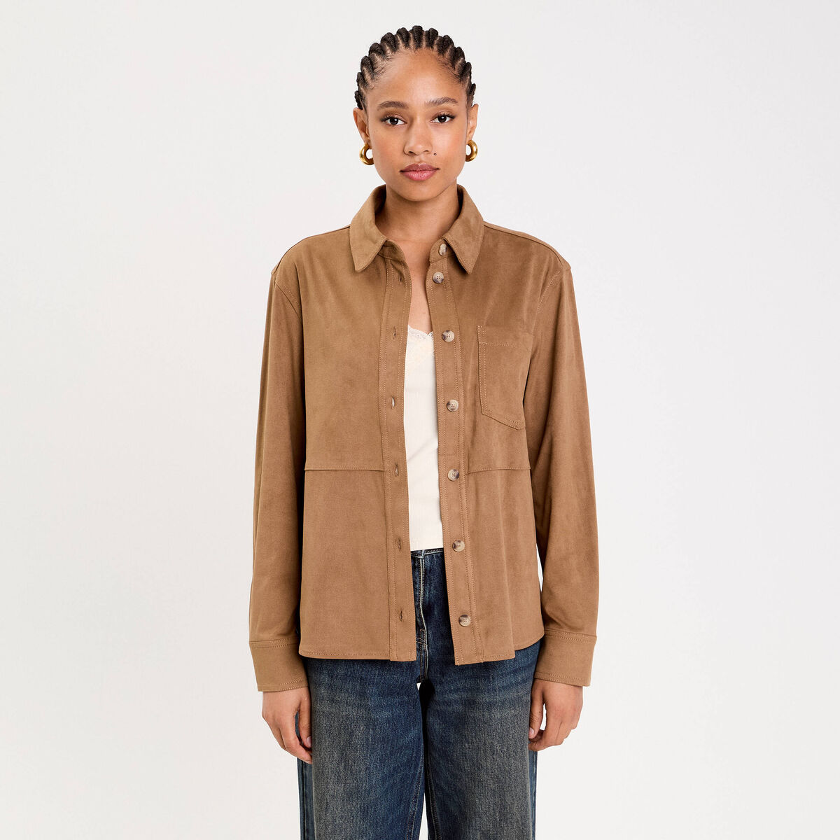 Chemise aspect daim marron clair femme