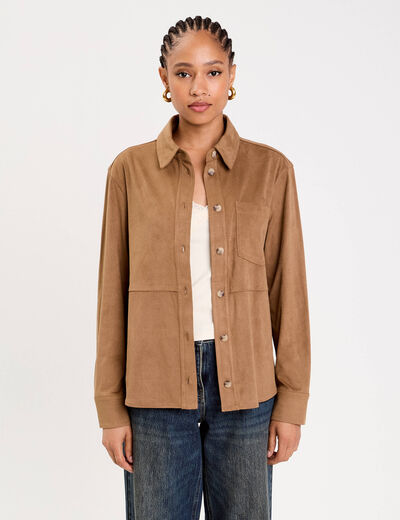 Chemise aspect daim marron clair femme