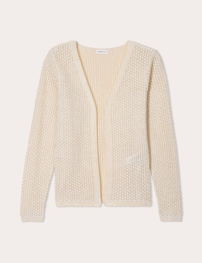 Gilet manches longues ajour&eacute; ecru femme