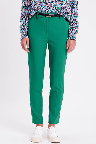 Pantalon cigarette ceinturé vert femme