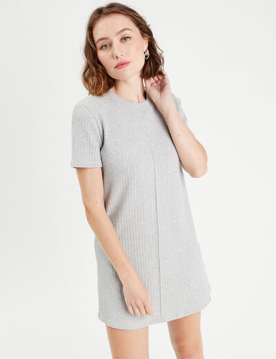 Robe droite manches courtes gris clair femme