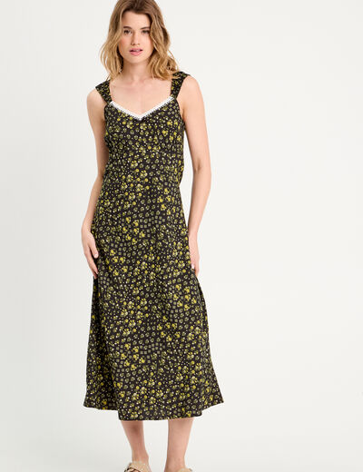 Robe longue évasée jaune clair femme