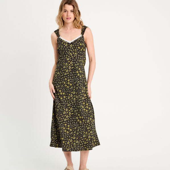 Robe longue évasée jaune clair femme