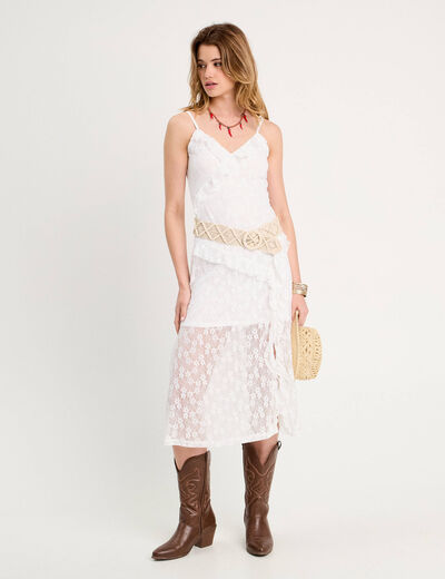 Robe droite dentelle blanc femme