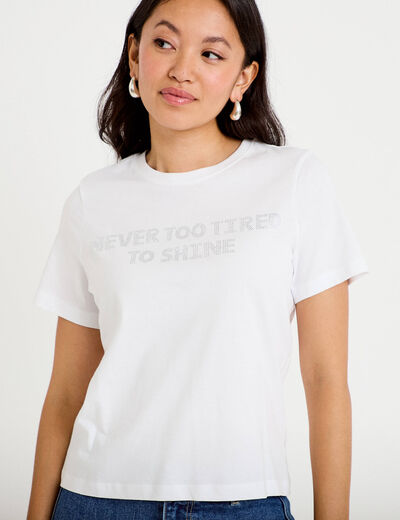 T-shirt col rond manches courtes blanc femme