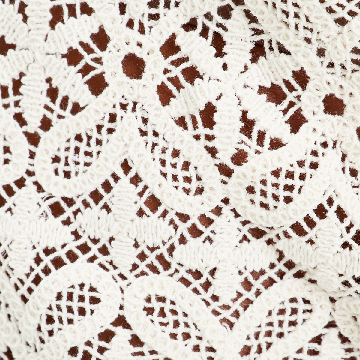 T-shirt manches 3/4 macramé ecru femme