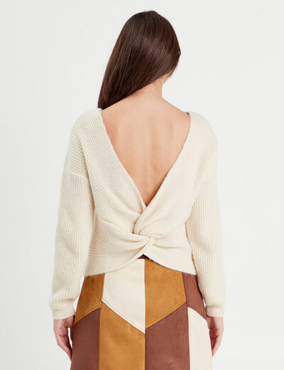 Pull avec col bateau ecru femme