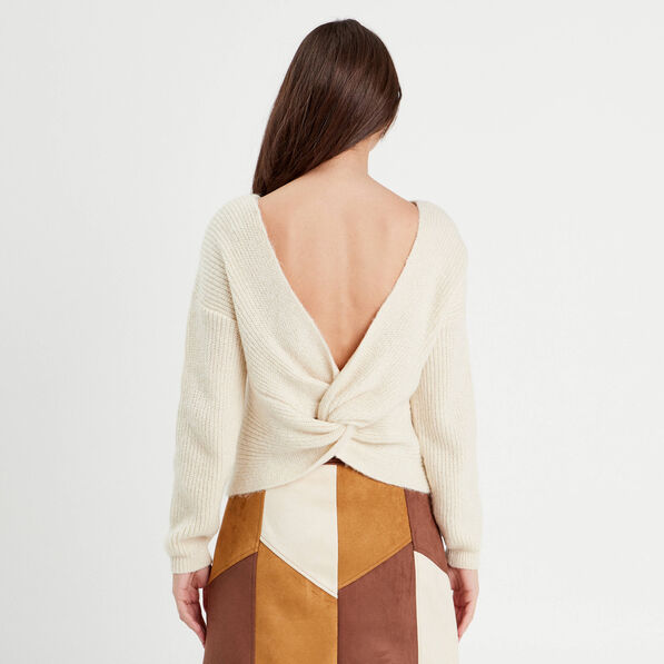 Pull avec col bateau ecru femme