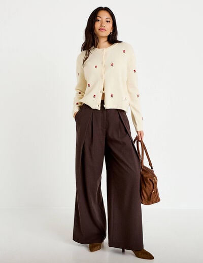 Pantalon bootcut taille haute chin&eacute; marron femme