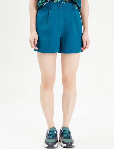 Short ajusté avec pinces bleu canard femme