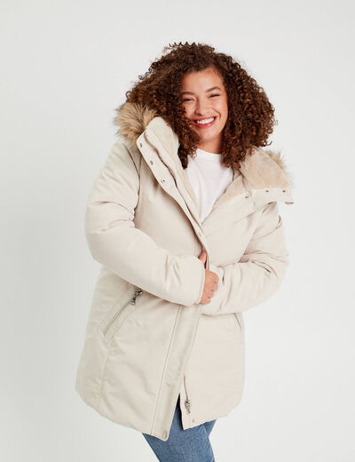 Parka droite avec capuche ecru femme