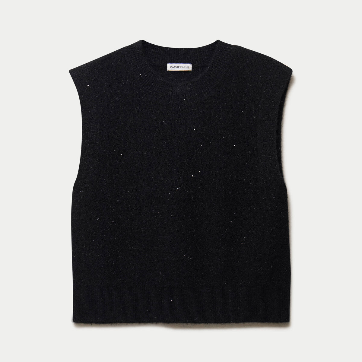 D&eacute;bardeur col rond avec sequin noir femme