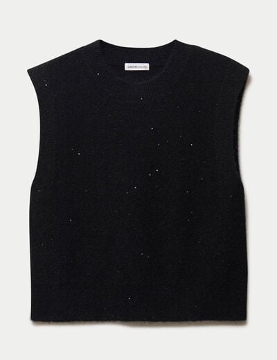 D&eacute;bardeur col rond avec sequin noir femme