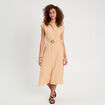 Robe chemise midi contenant du lin jaune femme