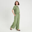 Pantalon large taille haute vert kaki femme