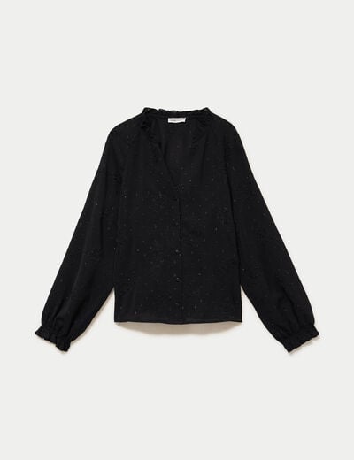 Blouse ample manches longues chin&eacute;e noir femme