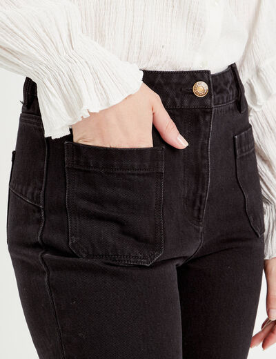 Jeans flare poches plaquées denim noir femme