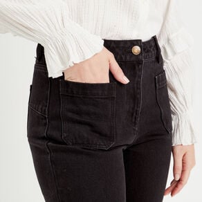 jeans flare poches plaquees denim noir femme Jeans flare poches plaquées denim noir femme