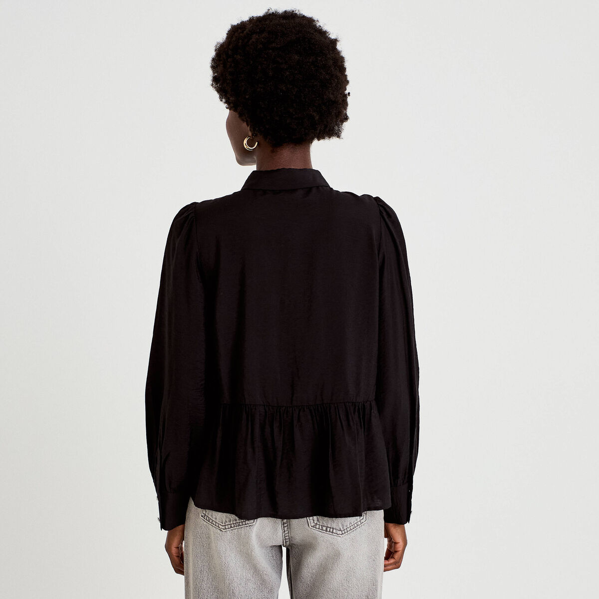 Chemise droite pliss&eacute;e col am&eacute;ricain noir femme