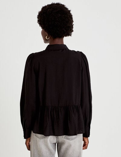 Chemise droite pliss&eacute;e col am&eacute;ricain noir femme