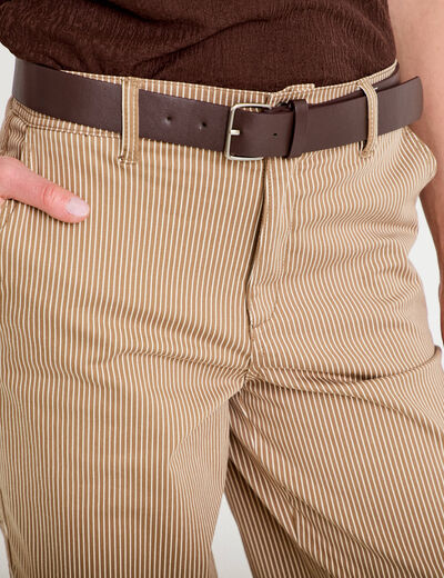 Pantalon chino 7/8&egrave;me taille &eacute;lastiqu&eacute;e taupe femme