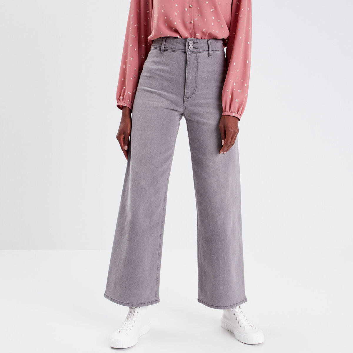 Jeans wide leg denim gris femme