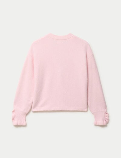 Pull col v manches longues rose clair femme