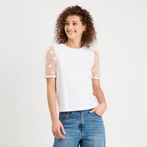 t shirt manches brodees blanc femme T-shirt manches brodées blanc femme