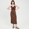Robe longue ajustée dentelle marron foncé femme