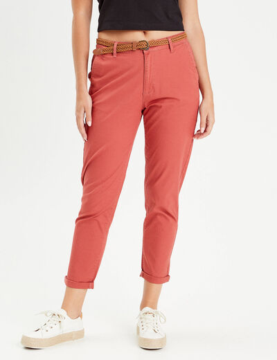 Pantalon chino 7/8ème vieux rose femme