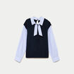 Pull fin 2-en-1 manches longues bleu marine femme