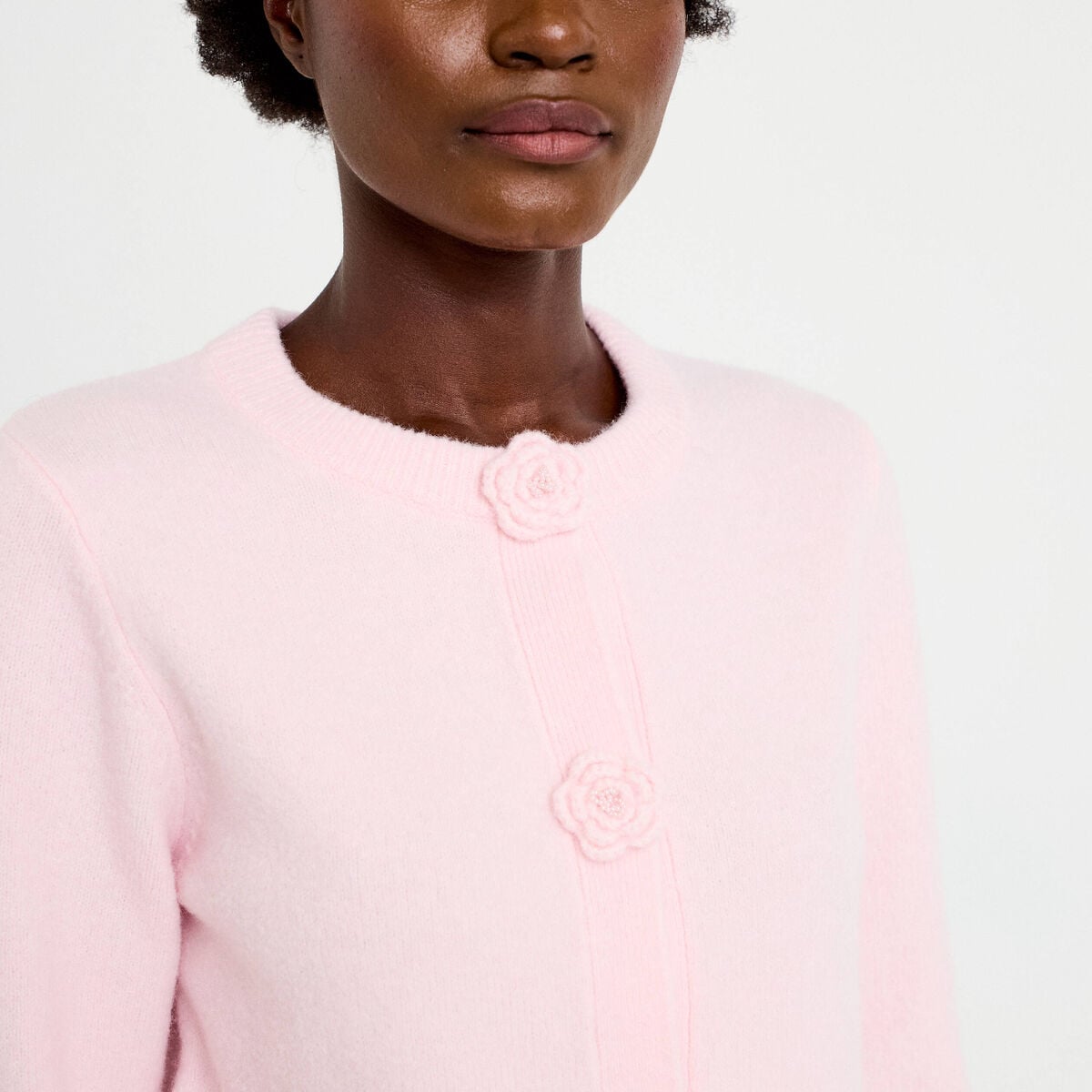 Gilet manches longues col rond rose clair femme