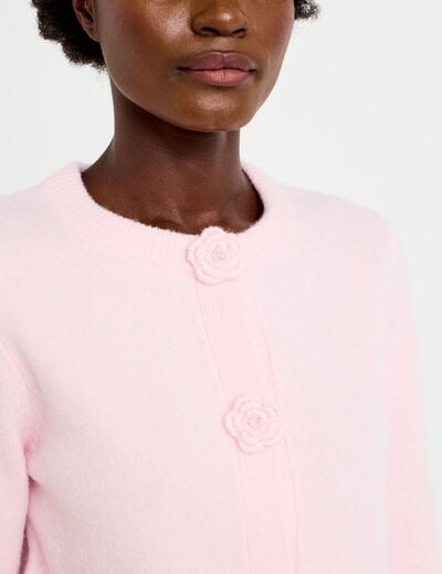 Gilet manches longues col rond rose clair femme