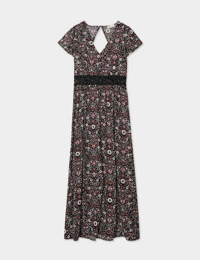 Robe longue évasée noir femme