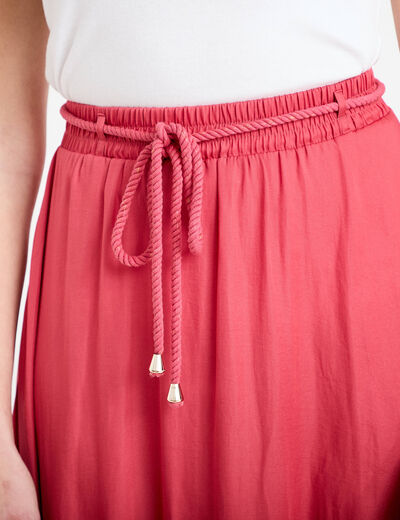 Jupe longue &eacute;vas&eacute;e satin rose framboise femme