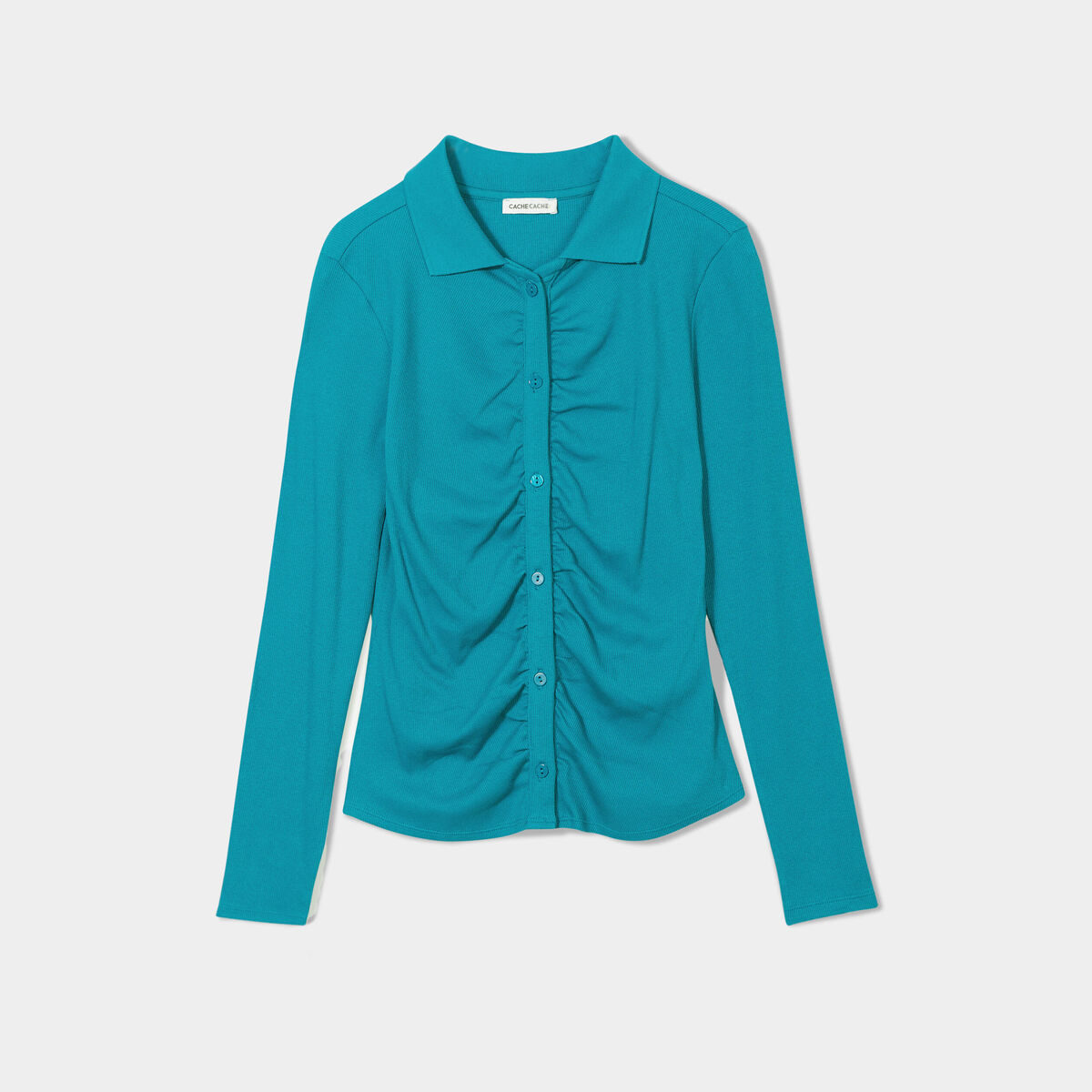 T-shirt côtelé avec fronces bleu femme
