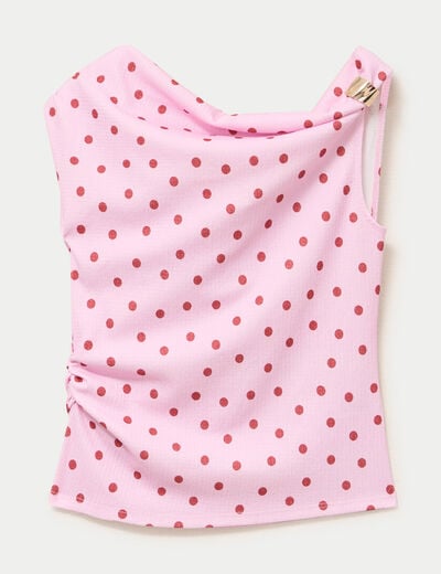 Top pliss&eacute; col bardot sans manches rose clair femme