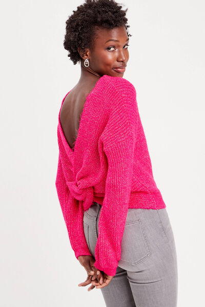 Pull avec col bateau rose fushia femme