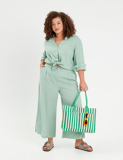 Chemise manches longues contenant du lin vert olive femme