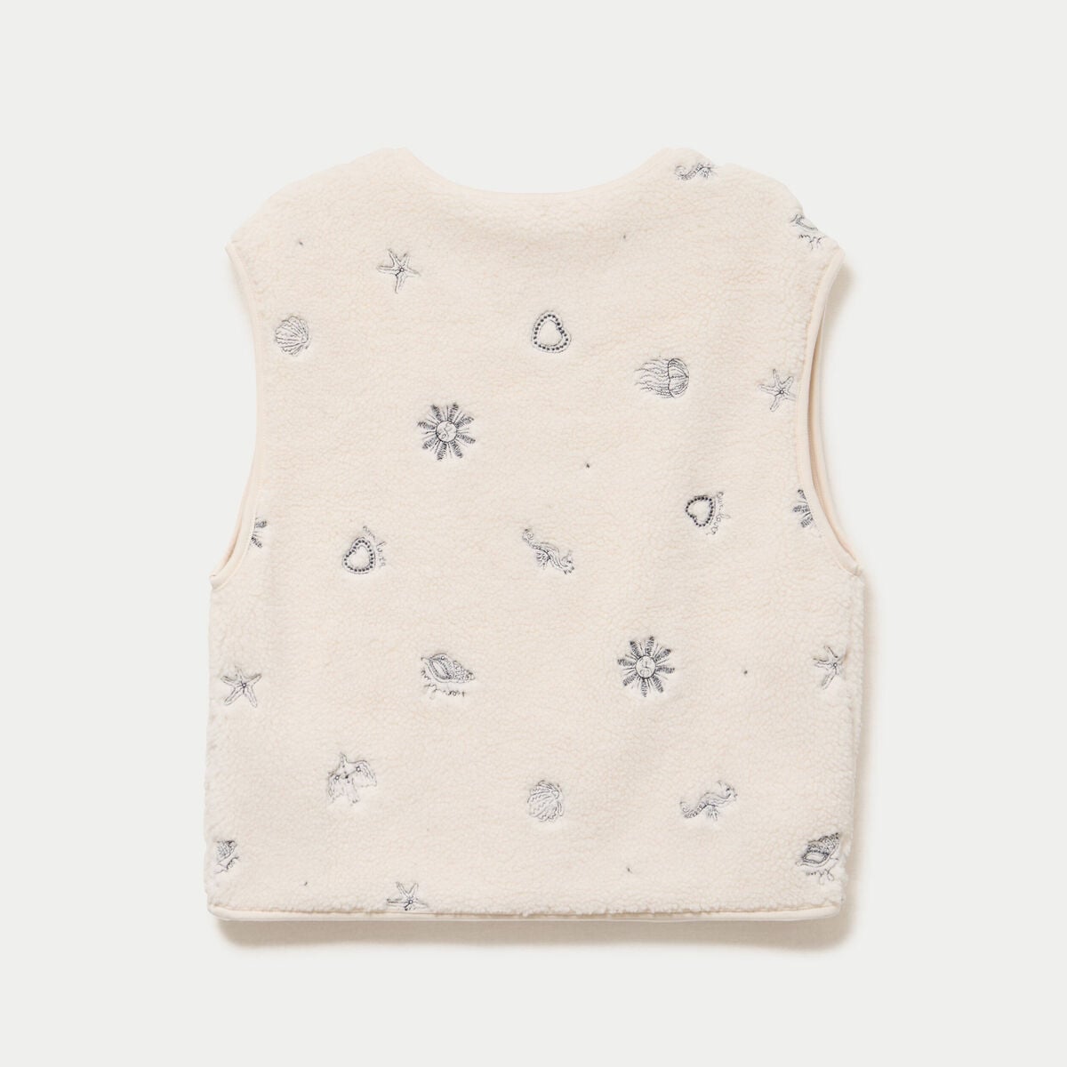 Gilet sans manches effet polaire col v ecru femme