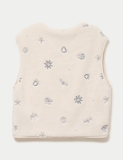 Gilet sans manches effet polaire col v ecru femme
