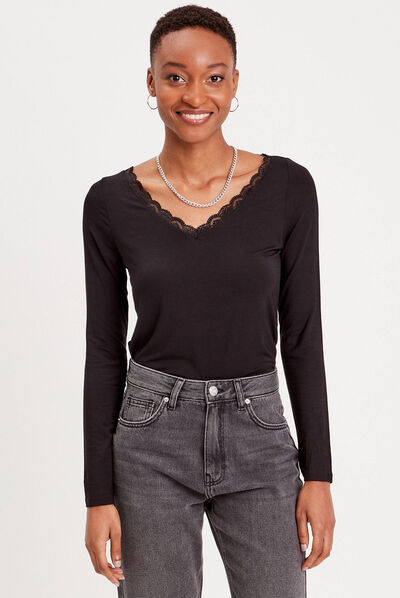 T-shirt manches longues noir femme