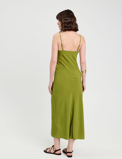 Robe longue ajustée dentelle vert foncé femme