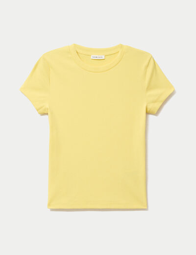 T-shirt c&ocirc;tel&eacute; ajust&eacute; manches courtes jaune pastel femme