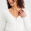 Gilet zippé mailles duveteuses ecru femme